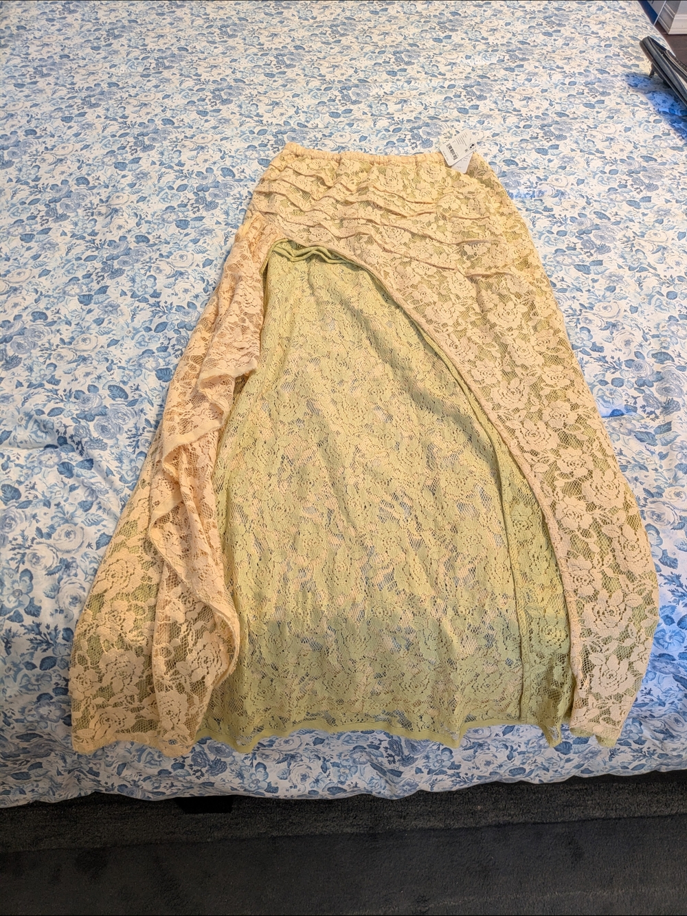 Free People Solene Lace Maxi Skirt in Peachy/Green Combo - Picture 3 of 6
